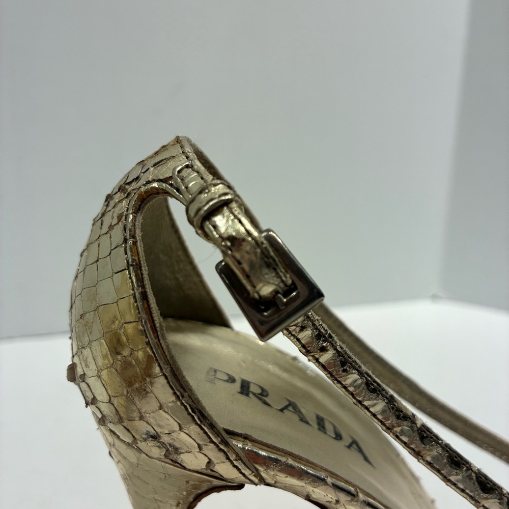 Prada Vintage Y2K Gold Snake Skin Open-toe Pumps Eu 35 US 5 - Picture 12 of 13